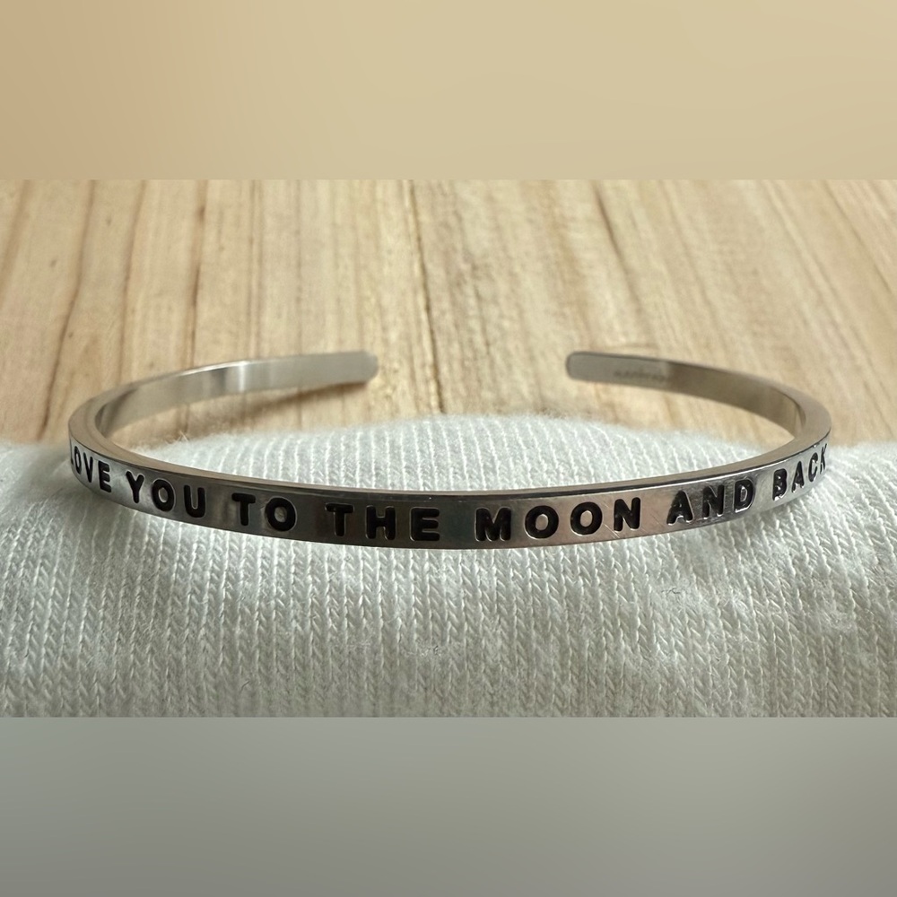 MANTRABAND Silver “To the Moon and Back” Bangle Bracelet